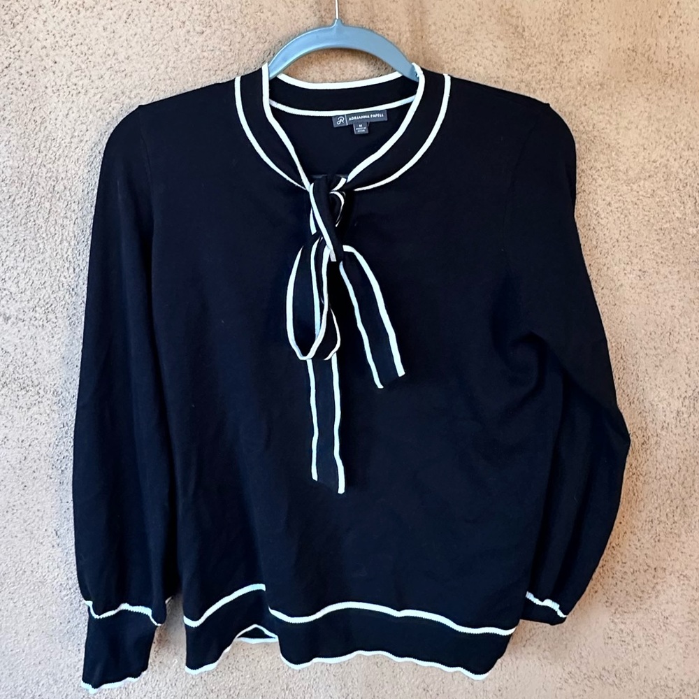 Adrianna Papell Black Sweater with White Accents